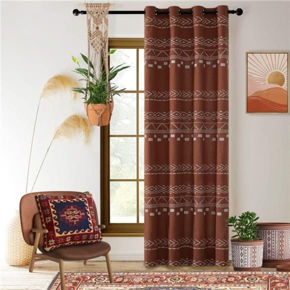 Rust Fall Curtains 84 Inch Length for Living Room,Semi Sheer/Blackout,Mudcloth - Picture 1 of 6